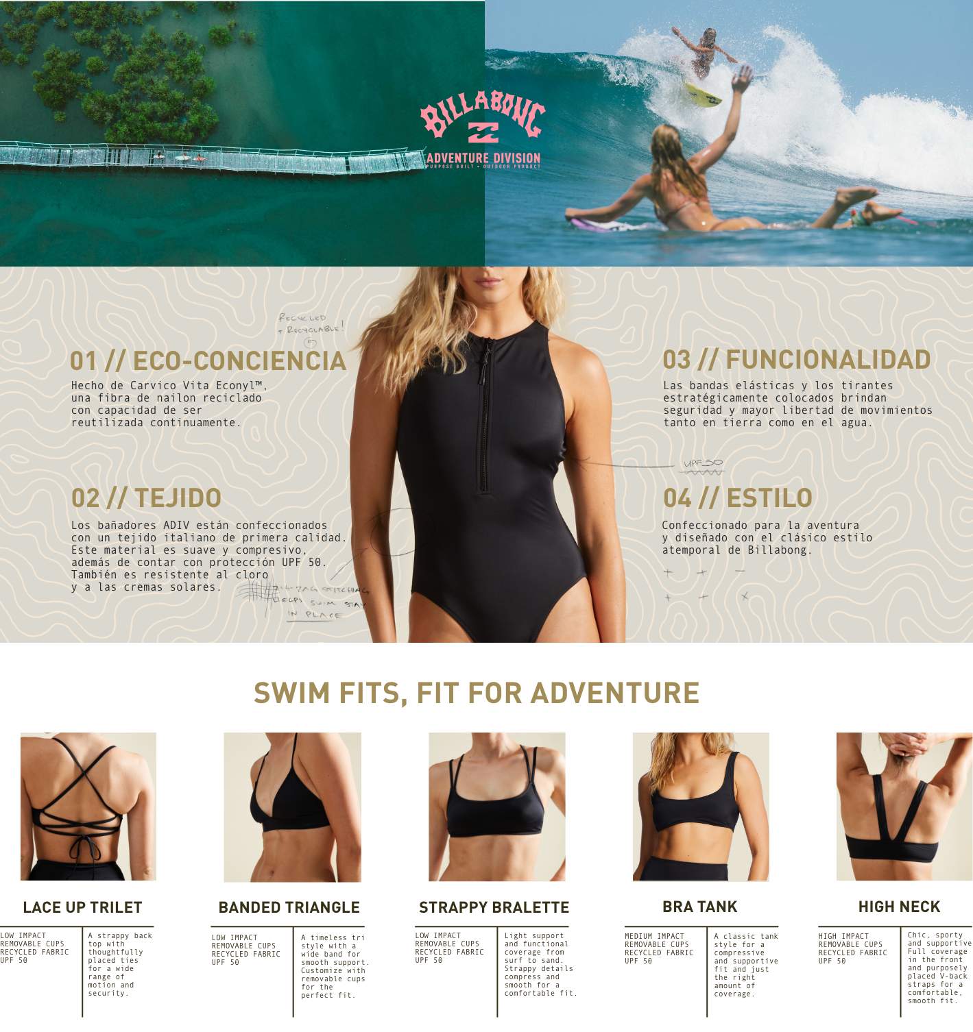 A/Div Full - Top de bikini deportivo para Mujer